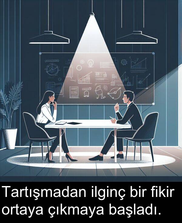 fikir: Tartışmadan ilginç bir fikir ortaya çıkmaya başladı.