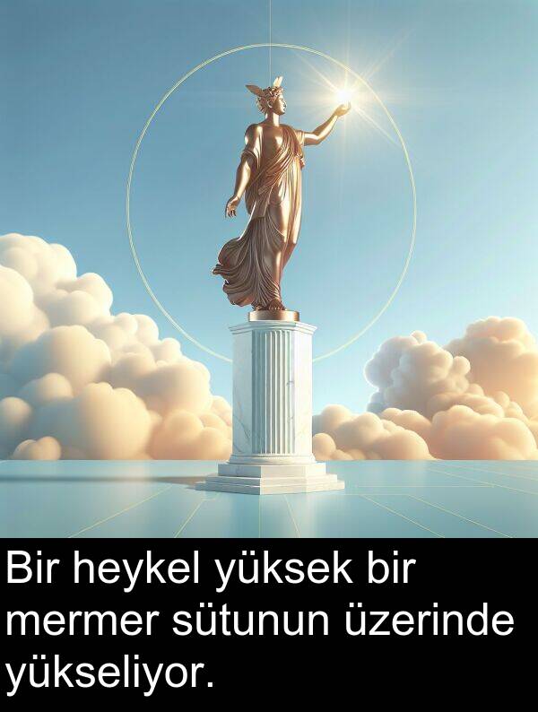 sütunun: Bir heykel yüksek bir mermer sütunun üzerinde yükseliyor.