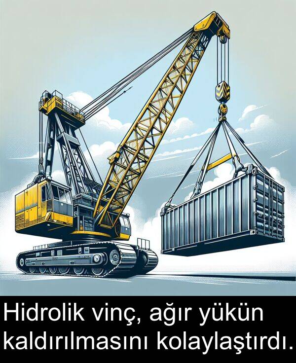 ağır: Hidrolik vinç, ağır yükün kaldırılmasını kolaylaştırdı.