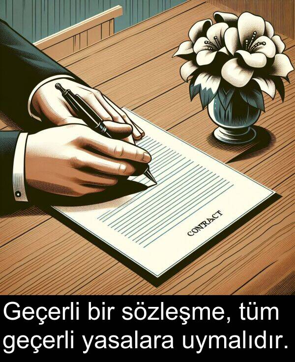 yasalara: Geçerli bir sözleşme, tüm geçerli yasalara uymalıdır.