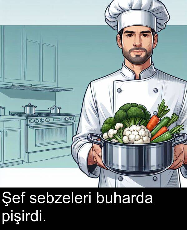 sebzeleri: Şef sebzeleri buharda pişirdi.