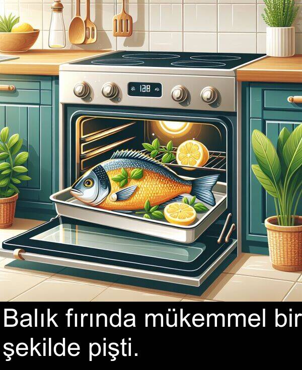 fırında: Balık fırında mükemmel bir şekilde pişti.