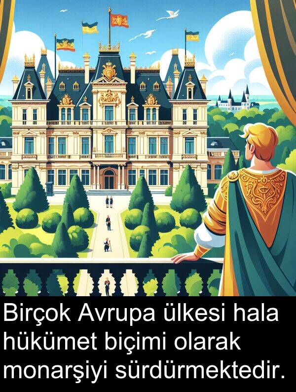 sürdürmektedir: Birçok Avrupa ülkesi hala hükümet biçimi olarak monarşiyi sürdürmektedir.