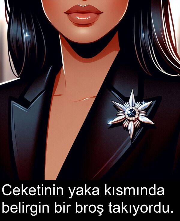 takıyordu: Ceketinin yaka kısmında belirgin bir broş takıyordu.