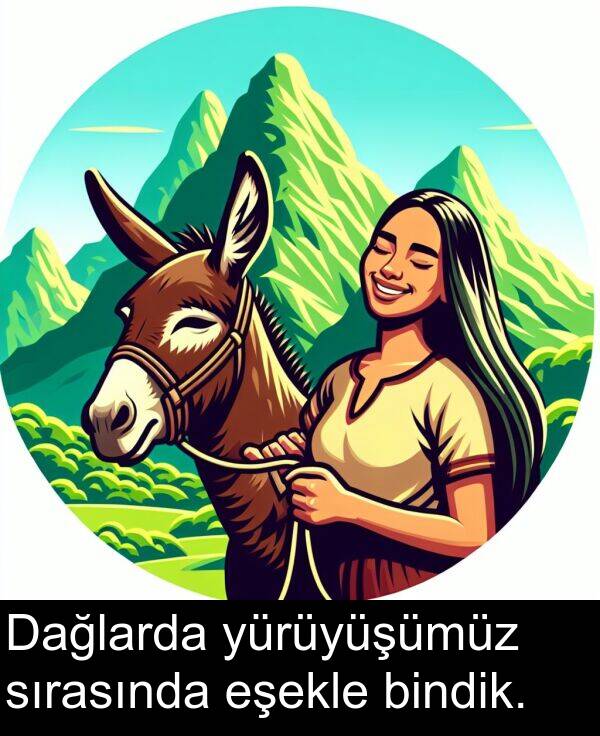 sırasında: Dağlarda yürüyüşümüz sırasında eşekle bindik.