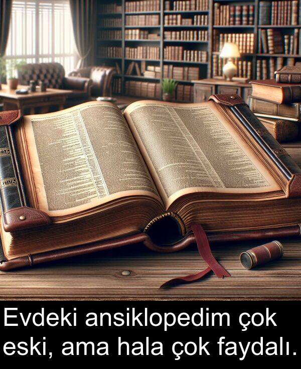 ama: Evdeki ansiklopedim çok eski, ama hala çok faydalı.