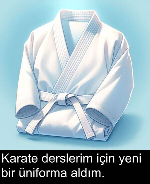 üniforma: Karate derslerim için yeni bir üniforma aldım.
