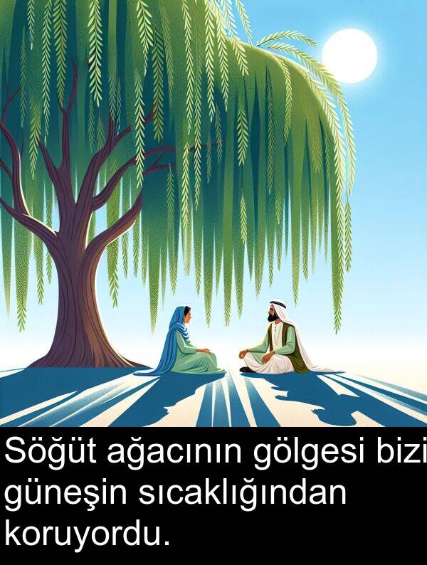 ağacının: Söğüt ağacının gölgesi bizi güneşin sıcaklığından koruyordu.
