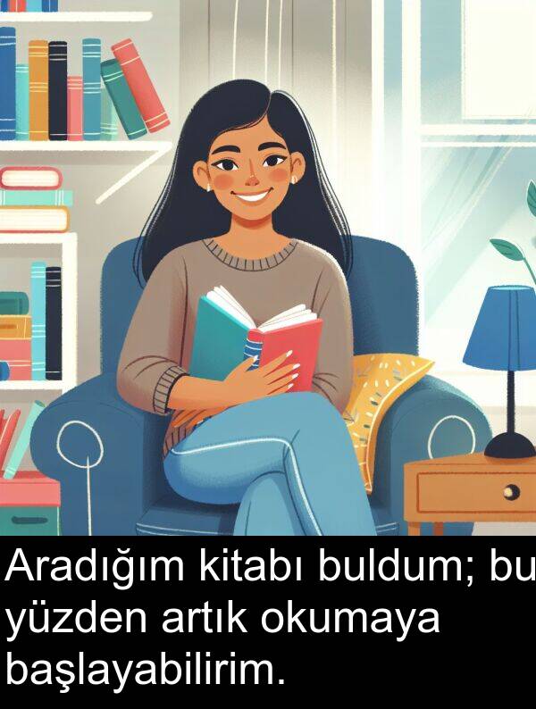 başlayabilirim: Aradığım kitabı buldum; bu yüzden artık okumaya başlayabilirim.