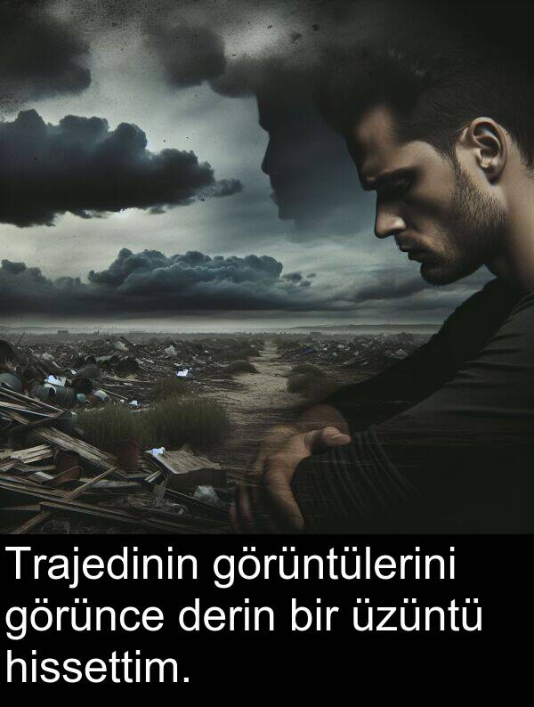 görüntülerini: Trajedinin görüntülerini görünce derin bir üzüntü hissettim.