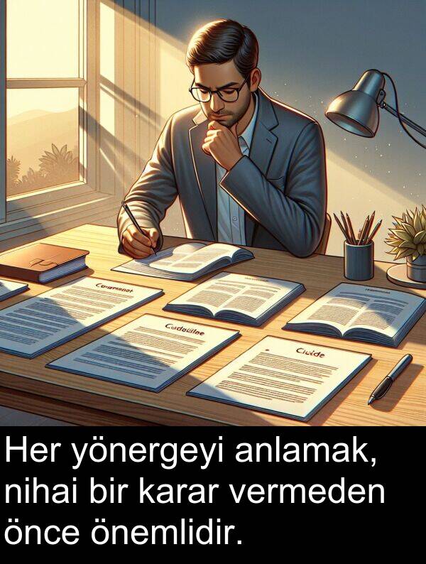 nihai: Her yönergeyi anlamak, nihai bir karar vermeden önce önemlidir.