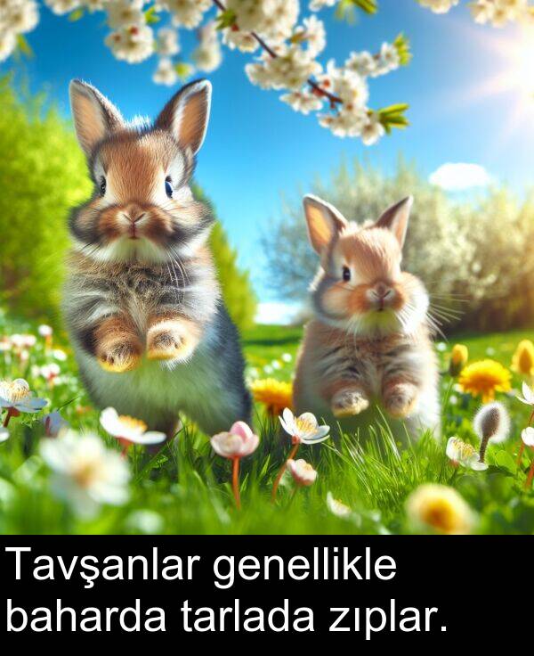 genellikle: Tavşanlar genellikle baharda tarlada zıplar.