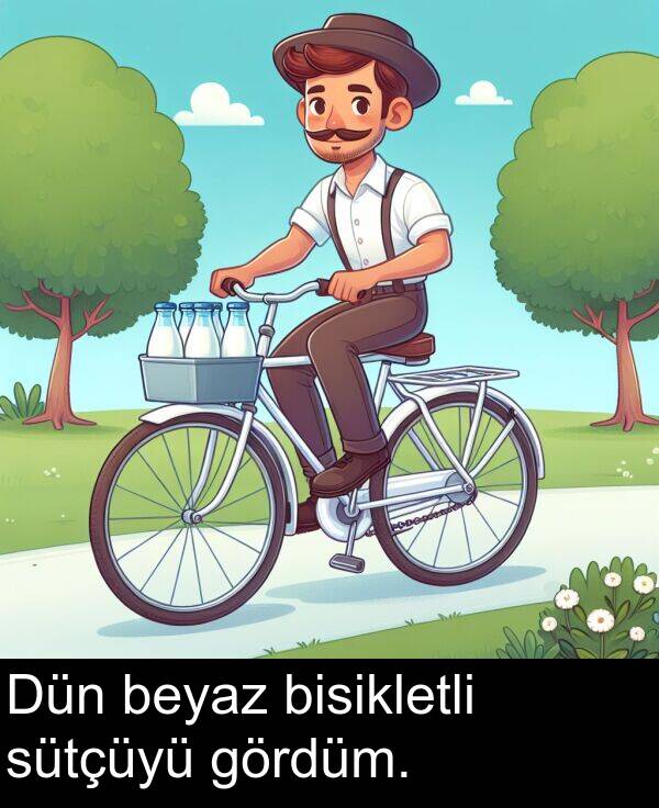 bisikletli: Dün beyaz bisikletli sütçüyü gördüm.
