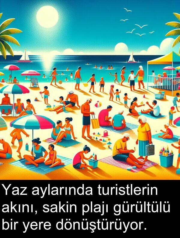 akını: Yaz aylarında turistlerin akını, sakin plajı gürültülü bir yere dönüştürüyor.