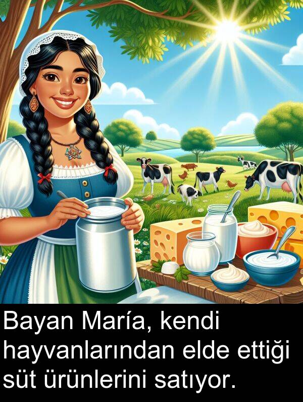 süt: Bayan María, kendi hayvanlarından elde ettiği süt ürünlerini satıyor.