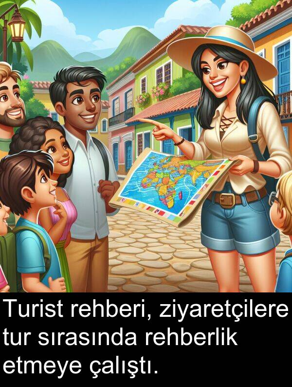 ziyaretçilere: Turist rehberi, ziyaretçilere tur sırasında rehberlik etmeye çalıştı.