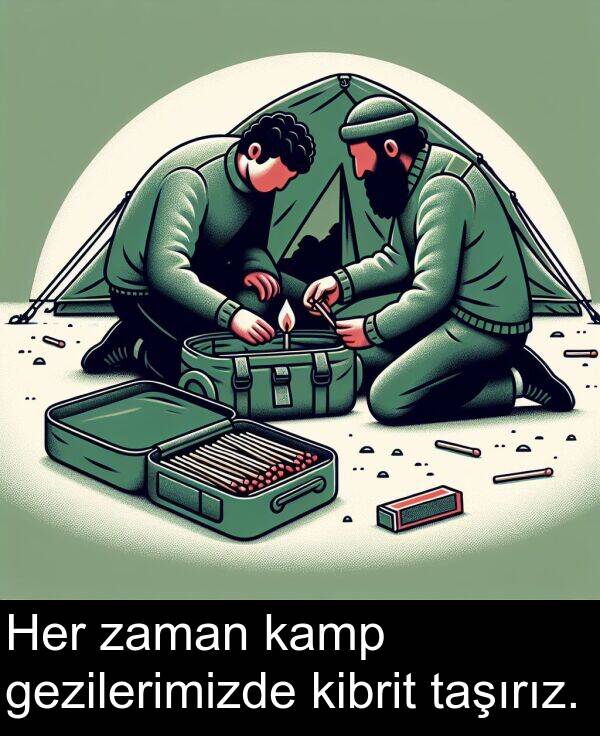 kamp: Her zaman kamp gezilerimizde kibrit taşırız.
