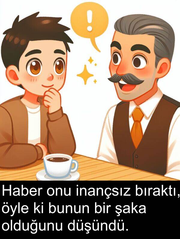 inançsız: Haber onu inançsız bıraktı, öyle ki bunun bir şaka olduğunu düşündü.
