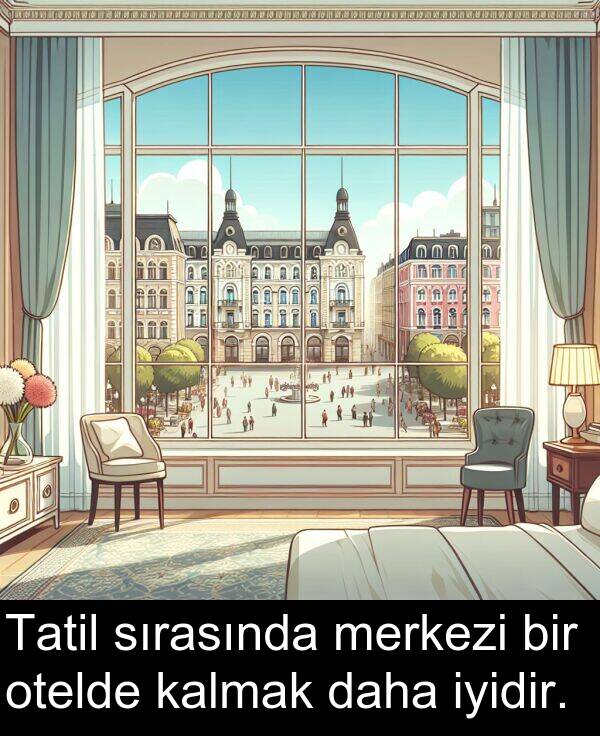 kalmak: Tatil sırasında merkezi bir otelde kalmak daha iyidir.