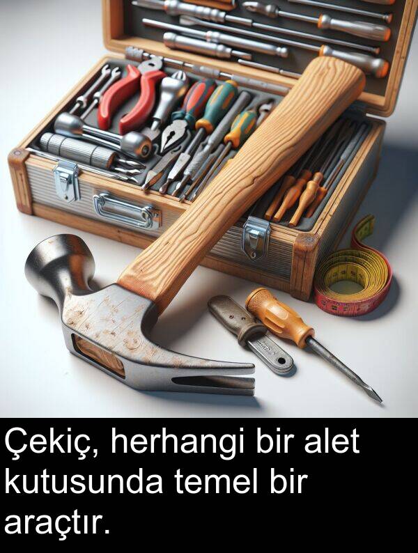 herhangi: Çekiç, herhangi bir alet kutusunda temel bir araçtır.