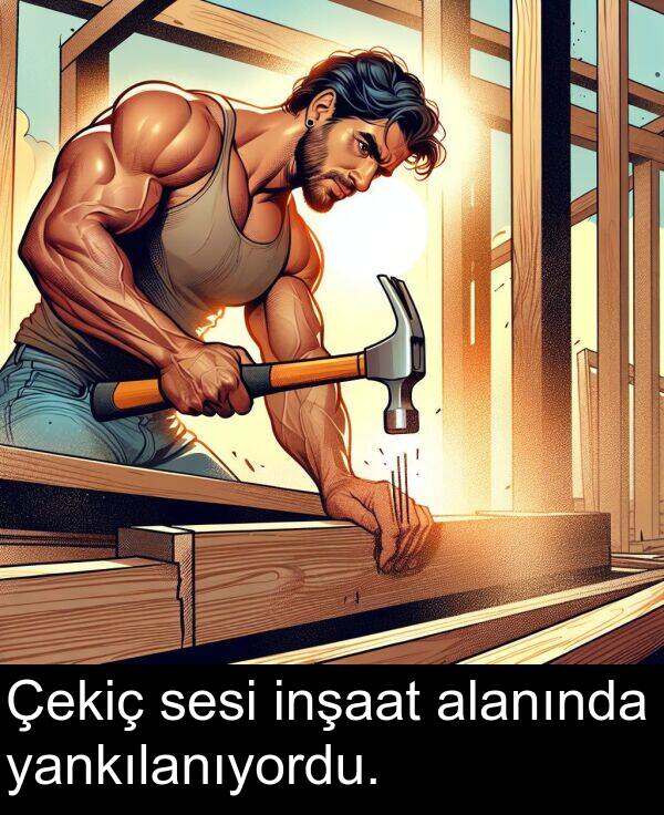 alanında: Çekiç sesi inşaat alanında yankılanıyordu.