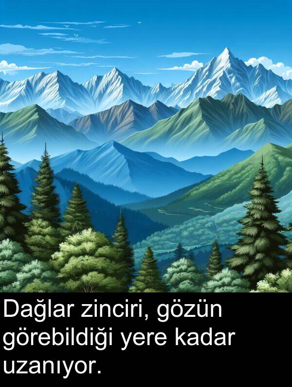 kadar: Dağlar zinciri, gözün görebildiği yere kadar uzanıyor.