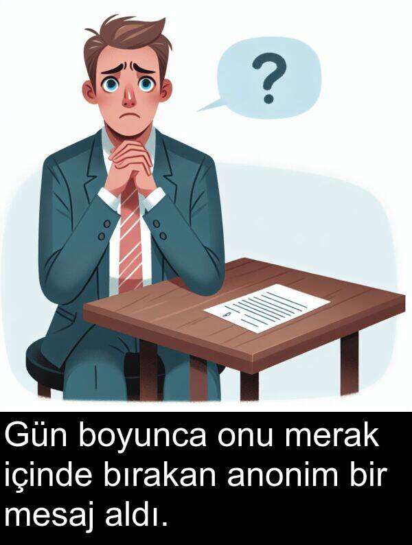içinde: Gün boyunca onu merak içinde bırakan anonim bir mesaj aldı.