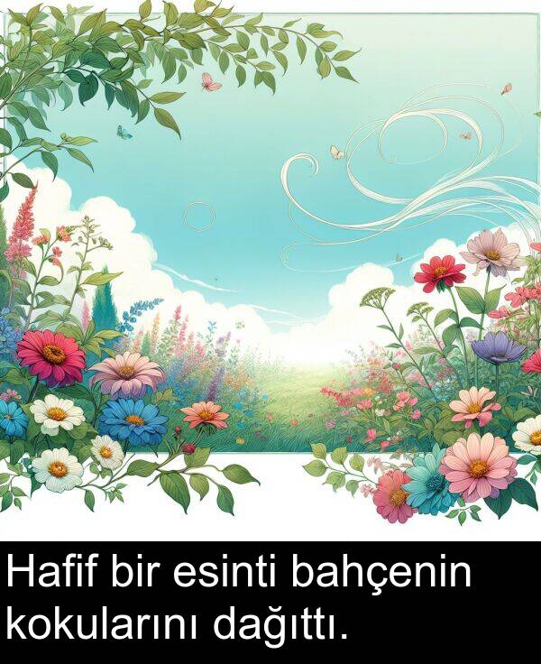 bahçenin: Hafif bir esinti bahçenin kokularını dağıttı.