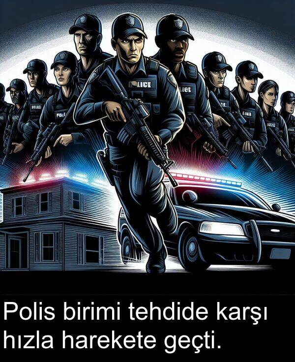 geçti: Polis birimi tehdide karşı hızla harekete geçti.