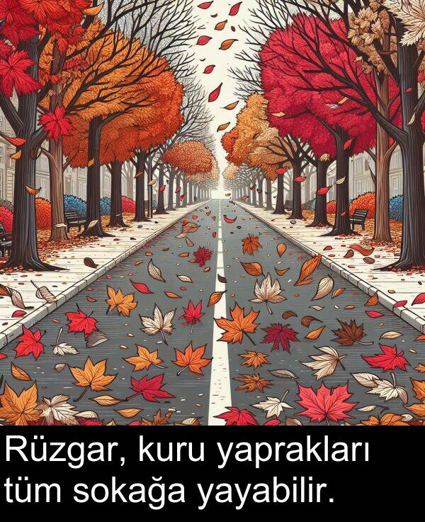 yaprakları: Rüzgar, kuru yaprakları tüm sokağa yayabilir.