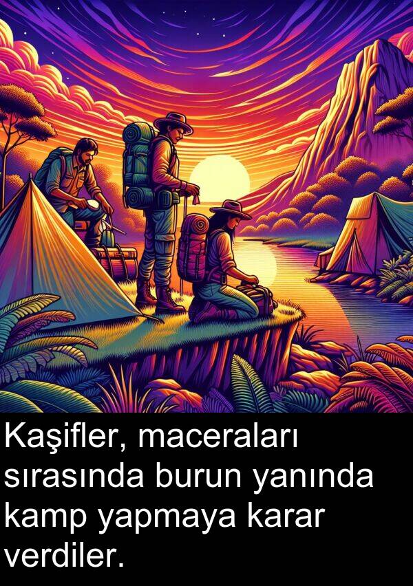 yanında: Kaşifler, maceraları sırasında burun yanında kamp yapmaya karar verdiler.