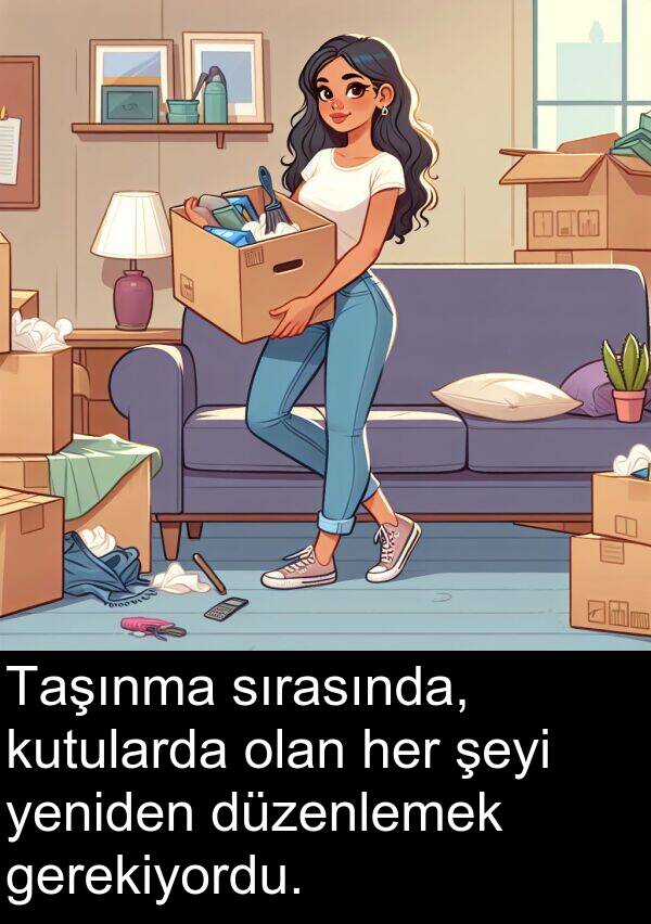 gerekiyordu: Taşınma sırasında, kutularda olan her şeyi yeniden düzenlemek gerekiyordu.