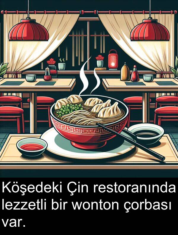 lezzetli: Köşedeki Çin restoranında lezzetli bir wonton çorbası var.