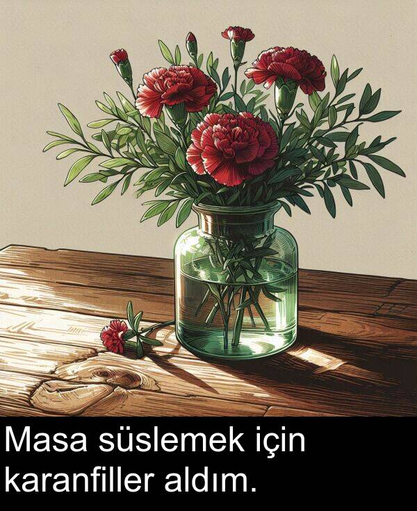 süslemek: Masa süslemek için karanfiller aldım.