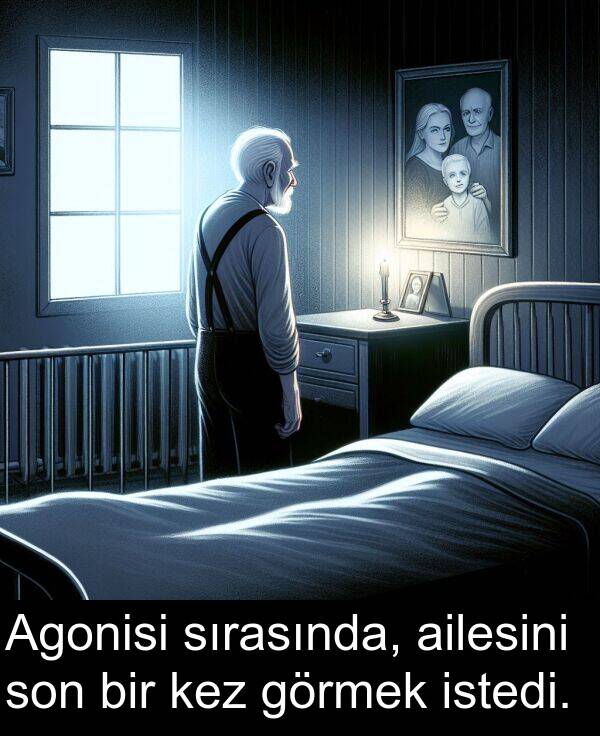 sırasında: Agonisi sırasında, ailesini son bir kez görmek istedi.