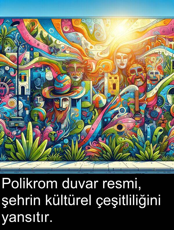 resmi: Polikrom duvar resmi, şehrin kültürel çeşitliliğini yansıtır.