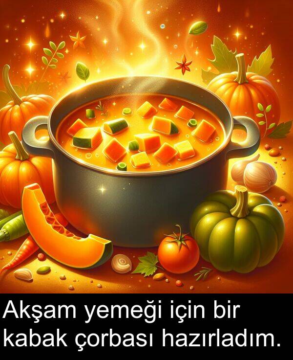 kabak: Akşam yemeği için bir kabak çorbası hazırladım.