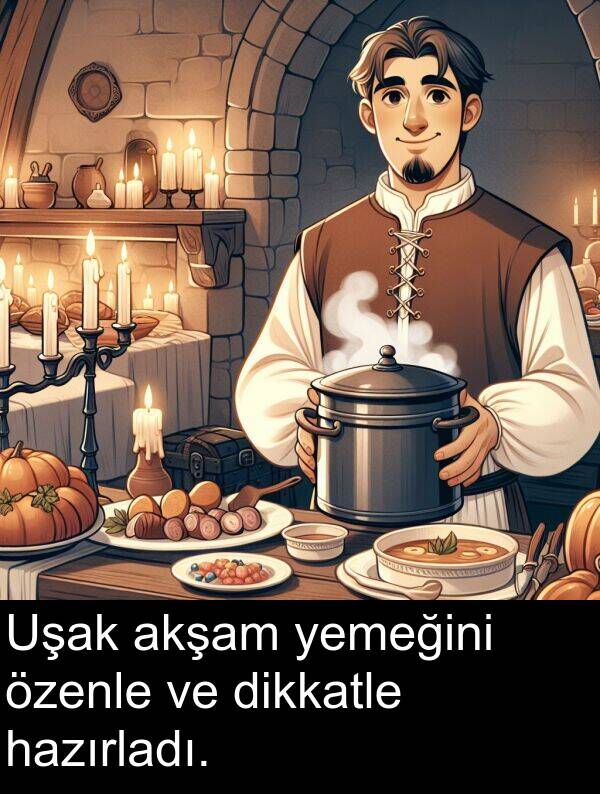akşam: Uşak akşam yemeğini özenle ve dikkatle hazırladı.