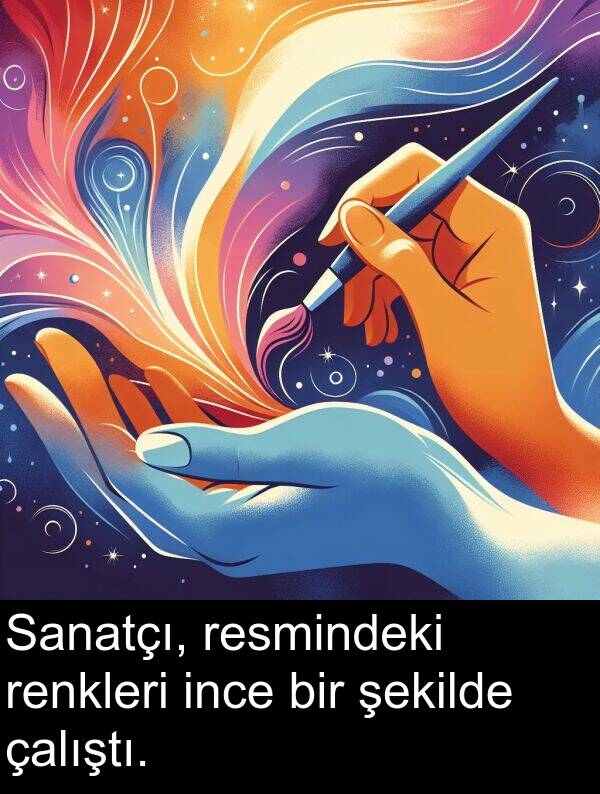 resmindeki: Sanatçı, resmindeki renkleri ince bir şekilde çalıştı.