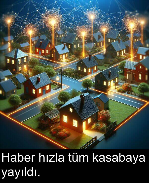 kasabaya: Haber hızla tüm kasabaya yayıldı.