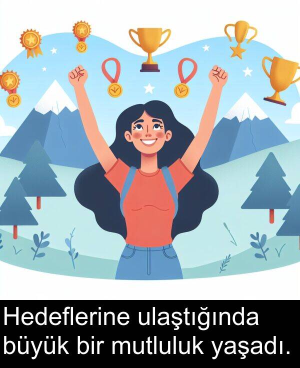 ulaştığında: Hedeflerine ulaştığında büyük bir mutluluk yaşadı.