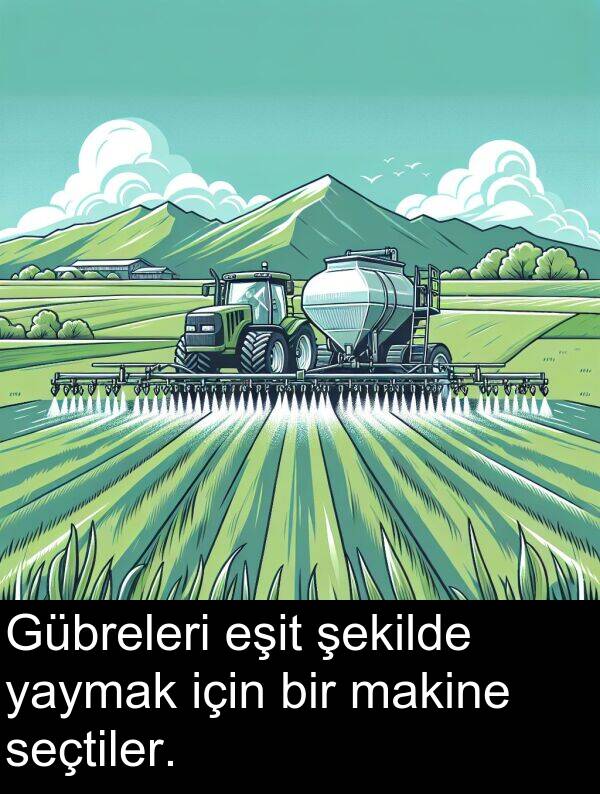 seçtiler: Gübreleri eşit şekilde yaymak için bir makine seçtiler.
