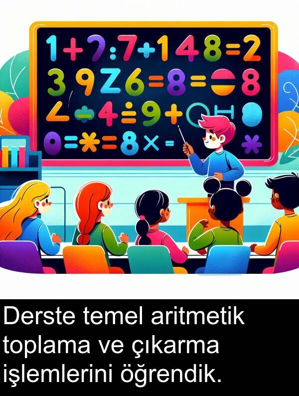 aritmetik: Derste temel aritmetik toplama ve çıkarma işlemlerini öğrendik.