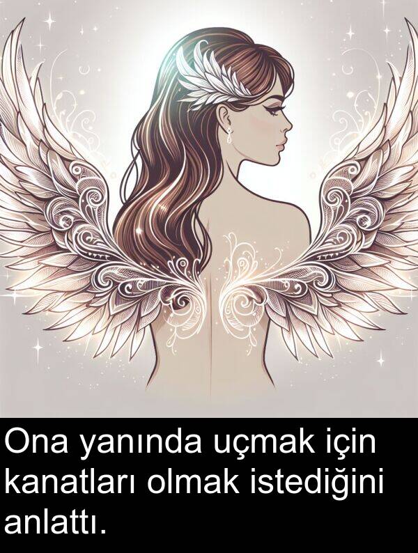 kanatları: Ona yanında uçmak için kanatları olmak istediğini anlattı.