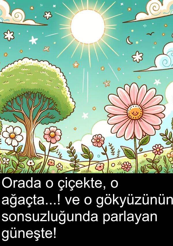 ağaçta: Orada o çiçekte, o ağaçta...! ve o gökyüzünün sonsuzluğunda parlayan güneşte!
