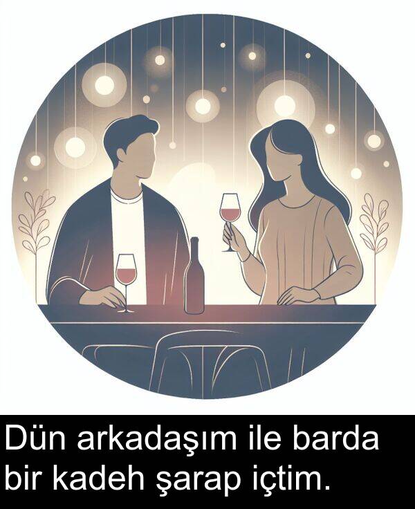 içtim: Dün arkadaşım ile barda bir kadeh şarap içtim.