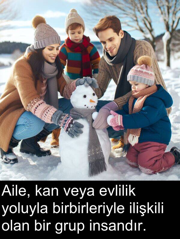 veya: Aile, kan veya evlilik yoluyla birbirleriyle ilişkili olan bir grup insandır.