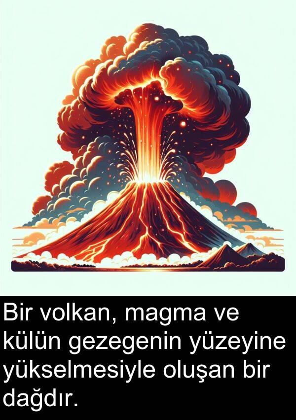 volkan: Bir volkan, magma ve külün gezegenin yüzeyine yükselmesiyle oluşan bir dağdır.