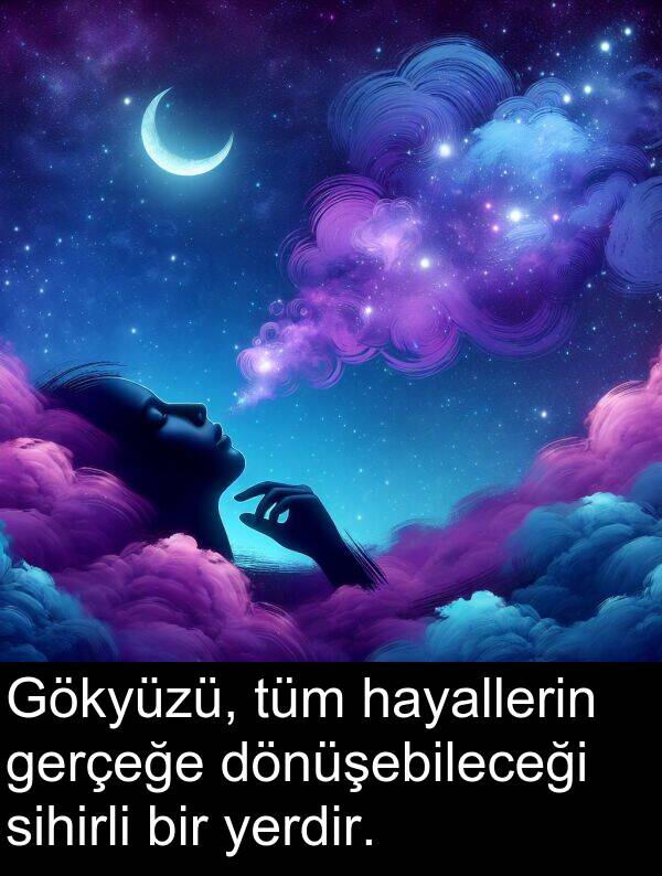 gerçeğe: Gökyüzü, tüm hayallerin gerçeğe dönüşebileceği sihirli bir yerdir.
