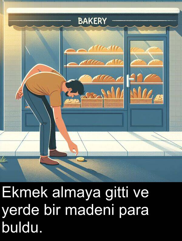 yerde: Ekmek almaya gitti ve yerde bir madeni para buldu.